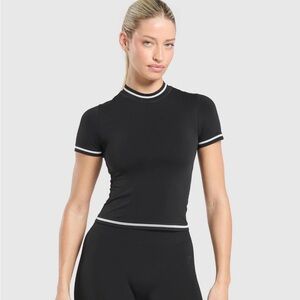 Gymshark Women's Black Tee with White Accents